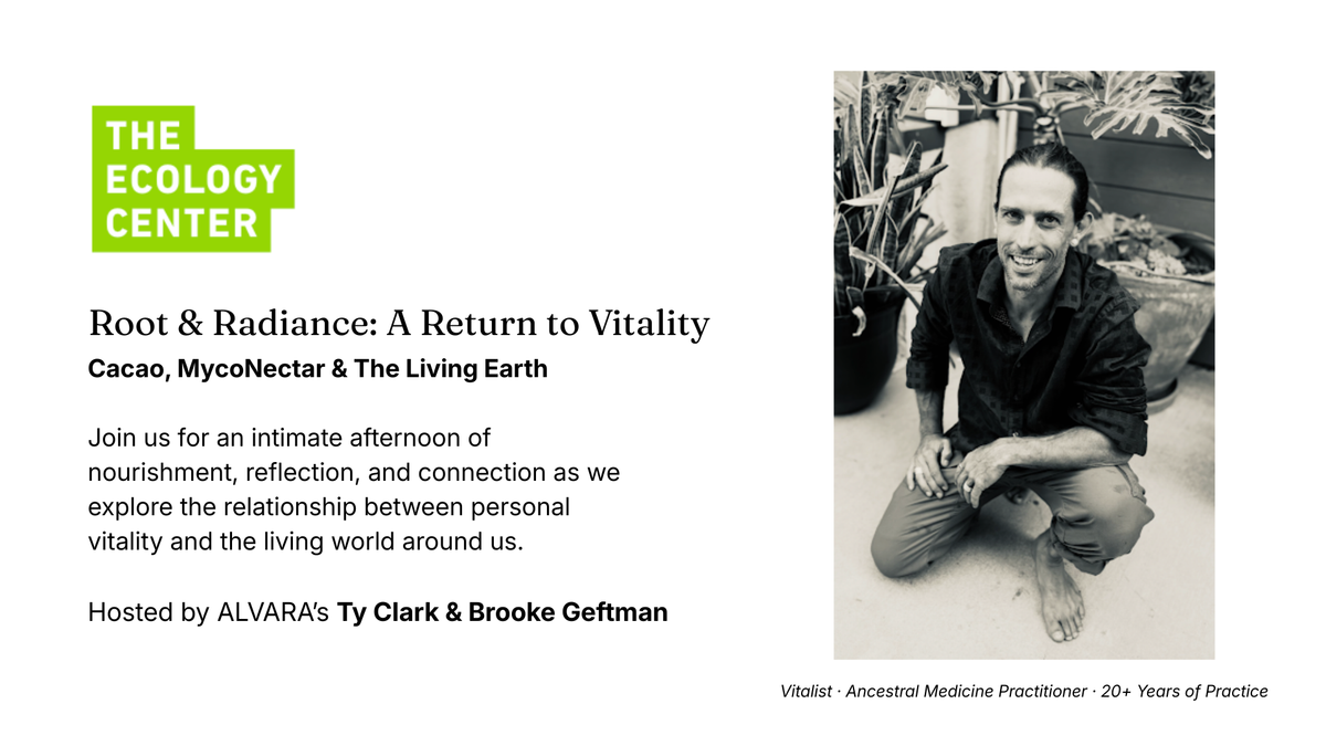 Root & Radiance: A Return to Vitality, hosted by Ty Clark and Brooke Geftman. Event flyer with Ty Clark portrait.